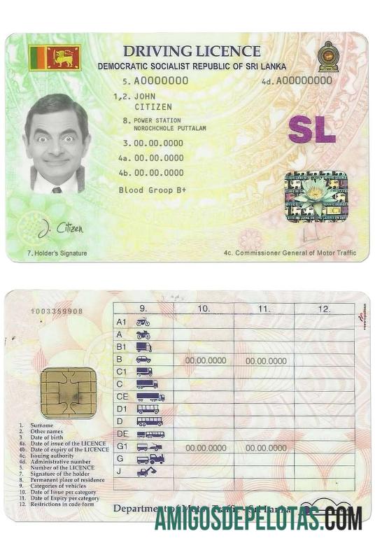 Carteira de motorista do Sri Lanka baixar para verificação